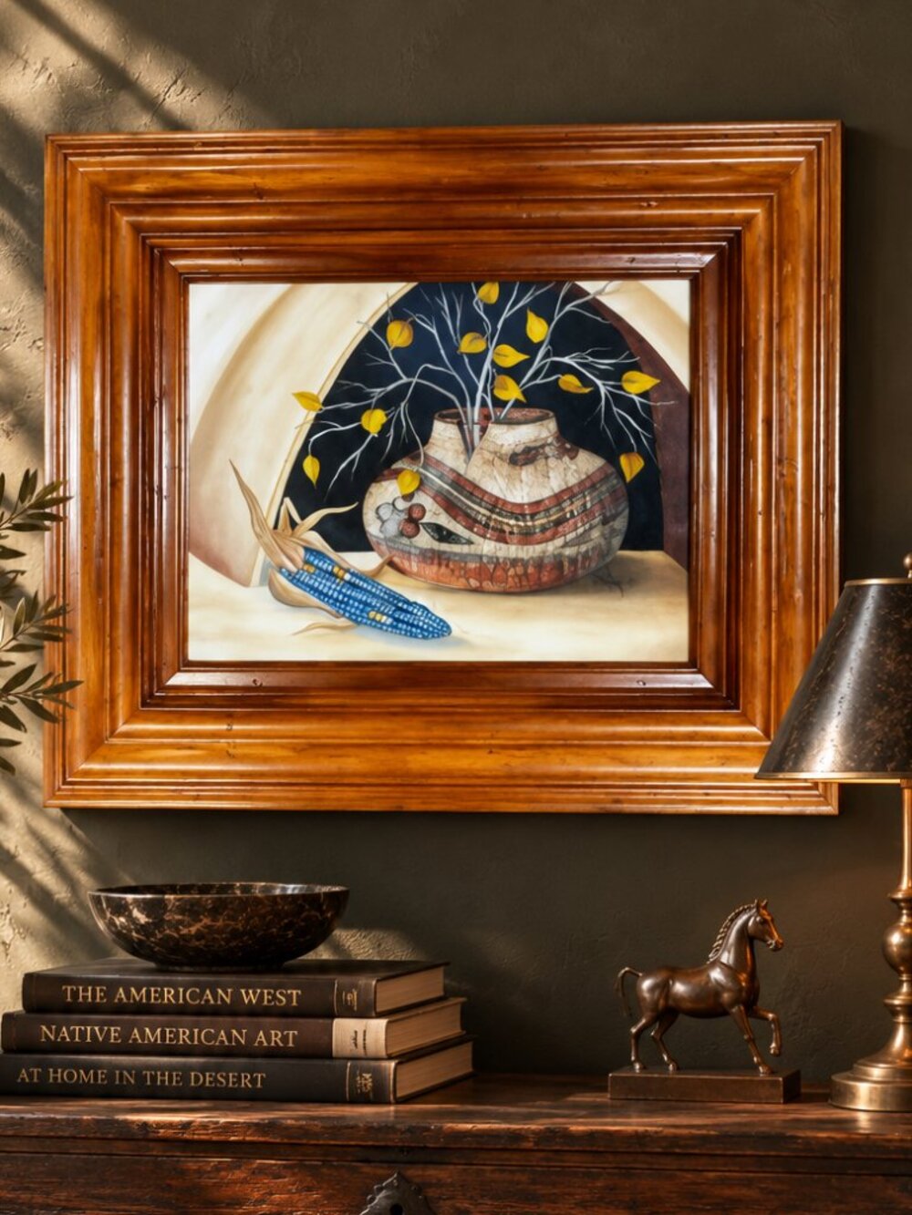 Vintage Original Southwestern Pottery & Blue Corn Painting Signed by Artist